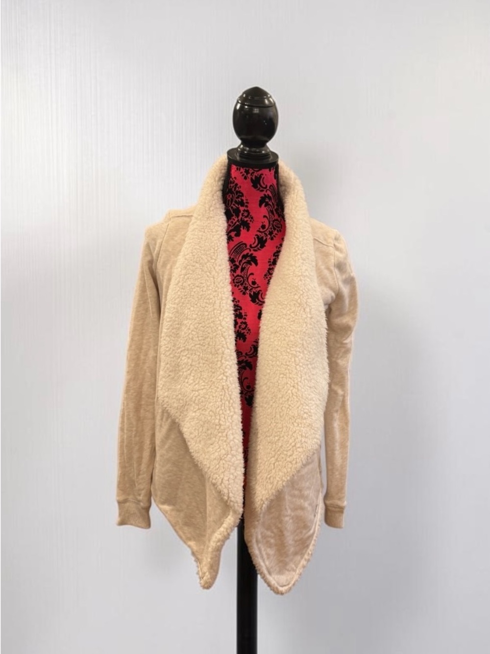 Hollister Women's Beige Sherpa Open Front Collared Mid-Length Jacket Size S